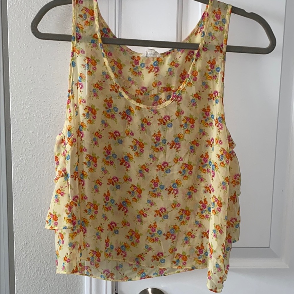 Floral Tank Top with Ruffle Back